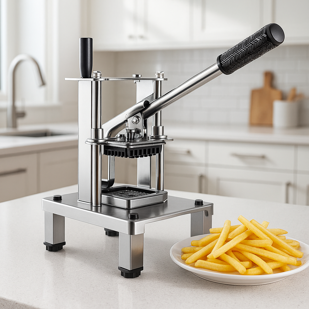 coupe frite gastronom avec assiette plein frites