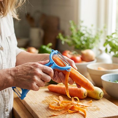 econome legume épluche des carottes sereinement