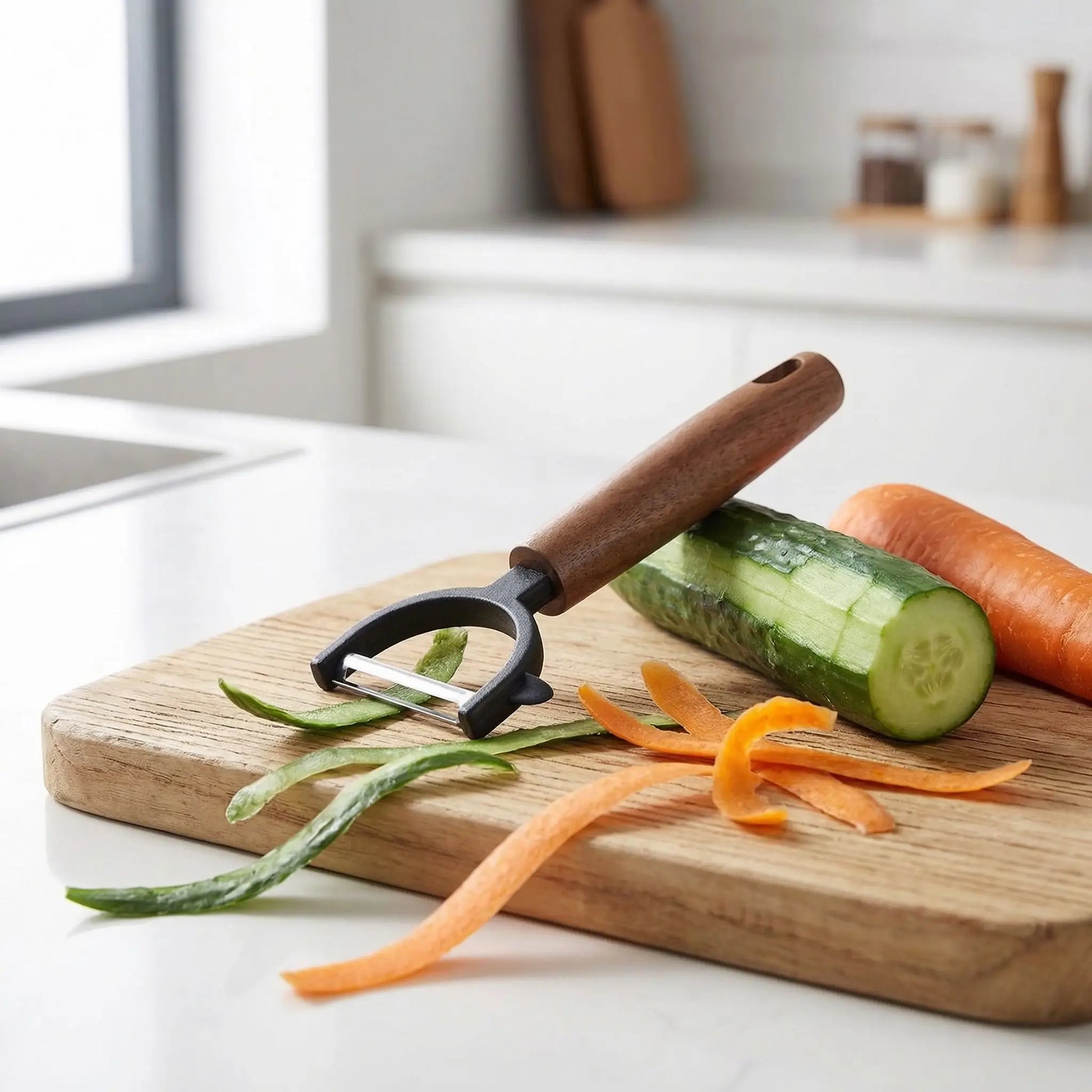 eplucheur econome sur une planche à découper