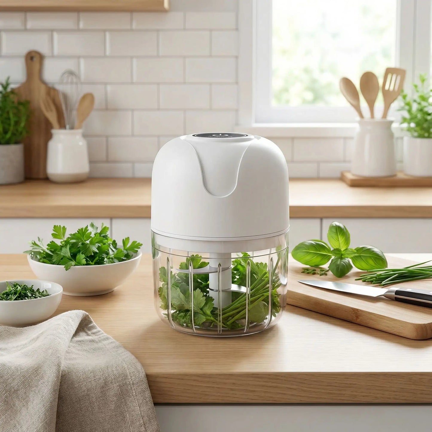 hachoir électrique prêt hacher aromatique dans cuisine