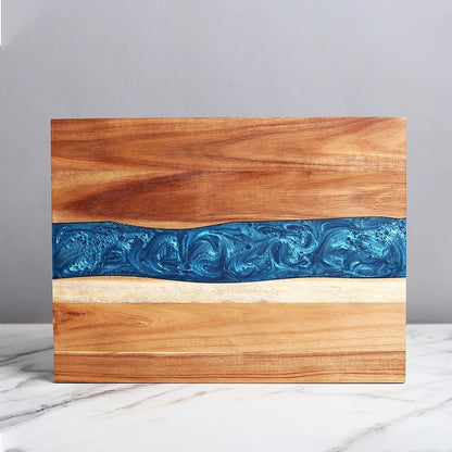 planche à découper bois bleu