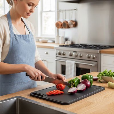Planche a decouper coupe plein de légume sans déraper