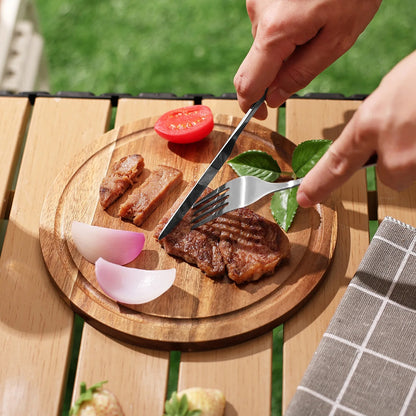 planche à découper en acacia coupe la viande à l'extérieur ronde 25 cm